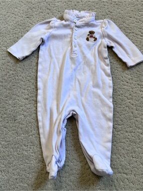 Ralph Lauren Baby Romper Pink Long Sleeve One Piece Embroidered Flag Bear 3M